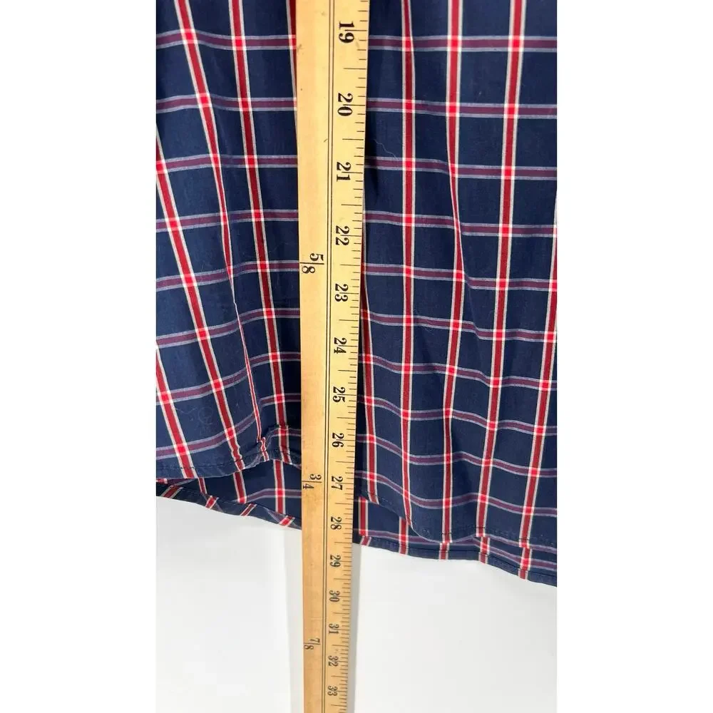 Banana Republic Luxe Poplin Shirt Men's Size M Grant Slim Fit Red Blue Plaid